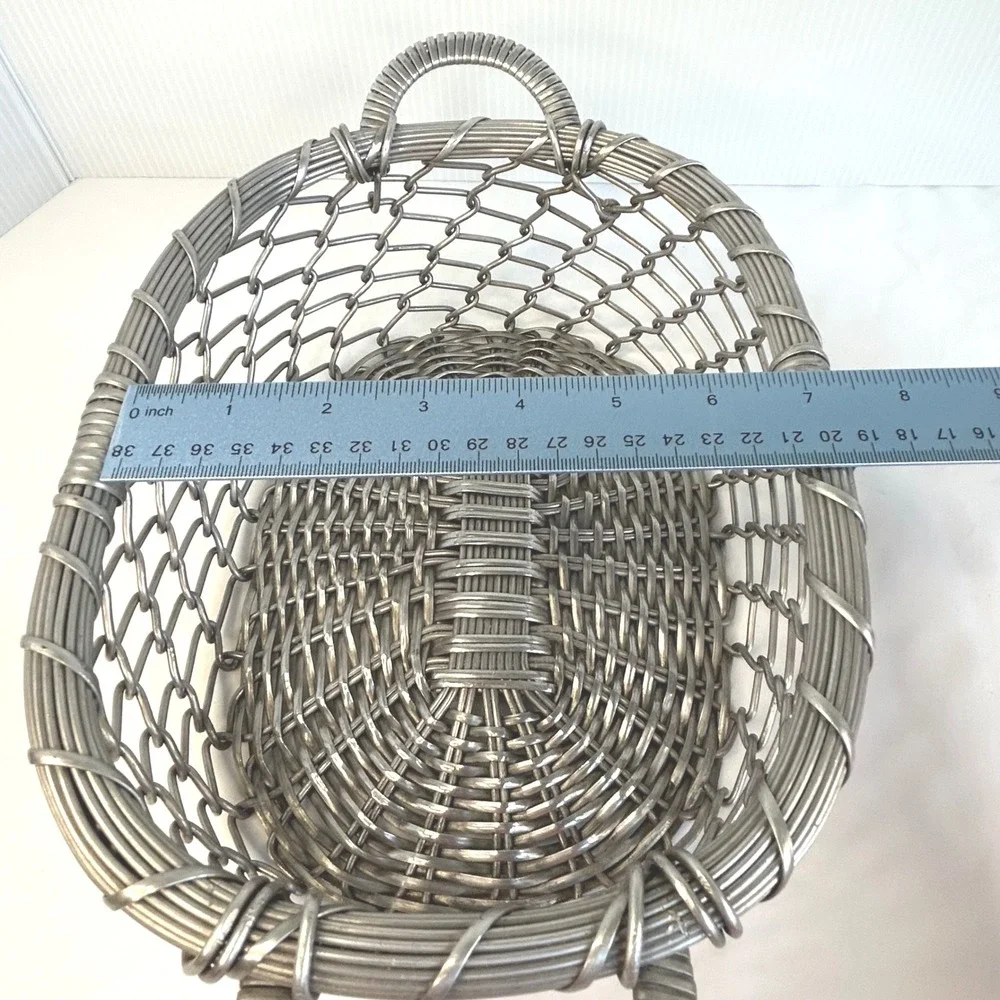 Wire Basket Silver Metal Woven Handle‎ Oval Storage Decor